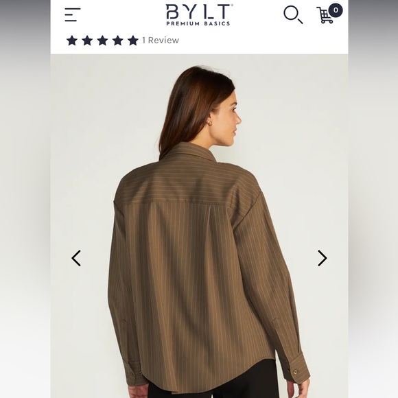 NEW IN BAG BYLT MILLIE RELAXED BUTTON DOWN SHIRT- Striped- Coffee- size S - Picture 3 of 6